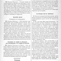 1057 - Page 1022 - Partie scientifique. L’actualité scientifique. Les Sociétés Savantes. Lille. Société médicale et anatomie-clinique. Fibrome naso-pharyngien / Mastoïdite latente / Association de maladie de Pankinson post-encéphalitique et de maladie de Basedow / Toulouse. Société de chirurgie, Séance du 21 janvier 1939. Résection du tronc du sclatique (greffe de moelle de chien) / La chirurgie chez les diabétiques / Douze observations de sarcomes musculaires