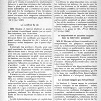 1105 - Page 1070 - Partie scientifique. L’actualité scientifique. La Presse. Fréquence comparée et pathogénie de l’infarctus pulmonaire dans les différentes cardiopathies [(Lyon Médical, 12 février 1939.)] / Les accidents du ski [(Presse Médicale, 1er février 1939.)] / Le comportement des plaquettes sanguines dans la tuberculose pulmonaire [(Le Sud Médical et Chirurgical, janvier 1939.)] / Les accidents sanguins post-thérapeutiques [(Le Sud Médical et Chirurgical, janvier 1939.)]