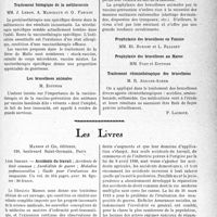 1112 - Page 1077 - Partie scientifique. L’actualité scientifique. Les Congrès. IXe congrès des sociétés des sciences médicales de l’Afrique du nord, (Oran, 3, 4 et 5 avril 1939). Les brucelloses en Afrique du Nord. Brucelloses et chirurgie, MM. Costantini et Raynol / Traitement biologique de la mélitococcie, MM. J. Lebon, A. Manceaux et G. Fablani / Les brucelloses animales, M. Zottner / Prophylaxie des brucelloses en Tunisie, MM. Et. Burnet et L. Balozet / Prophylaxie des brucelloses au Maroc, MM. Fort et Zottner / chimiothérapique des brucelloses, M. R. Anduze-Acher / Les Livres. Accidents du travail, par Léon Imbert, Masson et Cie, éditeurs
