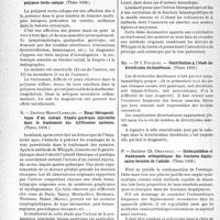 1113 - Page 1078 - Partie scientifique. L’actualité scientifique. Les Thèses. A propos de treize cas de polypose recto-colique, par Dr M. Bouschon (Thèse 1938.) / Essai thérapeutique d’un extrait hépato-gastrique injectable dans le traitement des différentes anémies, par Docteur Marcel Lombard (Thèse, 1938.) / Contribution à l’étude de diverticules du duodénum, par Dr J. Fouquet (Thèse 1938.) / Ostéosynthèses et traitements orthopédiques des fractures diaphysaires fermées de l’adulte, par Docteur Ch. Chauveau (Thèse 1938.)