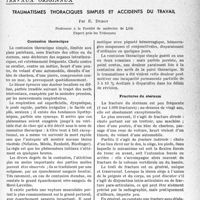1164 - Page 1127 - Partie scientifique. Travaux originaux. Traumatismes thoraciques simples et accidents du travail, par E. Duhot. Contusion thoracique / Fractures du sternum