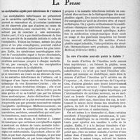 1180 - Page 1143 - Partie scientifique. L'actualité scientifique. La Presse. Les encéphalites aiguës post-infectieuses de l’enfance [(Le Bulletin Médical, 18 février 1939.)] / La cure d’insuline peut-elle guérir le diabète ? [(Paris Médical, 25 février 1939.)]