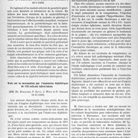 1183 - Page 1146 - Partie scientifique. L'actualité scientifique. Les Sociétés Savantes. Paris. Société médicale des hôpitaux de Paris. L’influence de la pyrétothérapie sur un cas de paralysie générale avec lésions oculaires, (20-1-1939) / Note sur la vaccination par l’anatoxine diphtérique de 172 enfants tuberculeux, (10-11-1938)