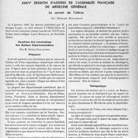 1186 - Page 1149 - Partie scientifique. L'actualité scientifique. Les Congrès. XXXIVe session d'assises de l'assemblée français de médecine générale. Le cancer de l'utérus, par Germain Blechmann. Synthèse des conclusions des Assises départementales, par M. Henri Godlewski / Fréquence / diagnostic / Thérapeutique / Prophylaxie