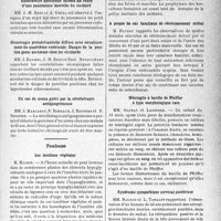 1242 - Page 1203 - Partie scientifique. L’actualité scientifique. Les Sociétés Savantes. Montpellier. Endocardite apexienne latente au cours d’une pneumonie mortelle du vieillard / Hémorragie protubérantielle diffuse avec envahissement du quatrième ventricule. Danger de la position genu-pectorale chez les vieillards / Un cas de noma guéri par la sérothérapie antigangréneuse / Toulouse. Les insulines végétales / Diffusion et contagion de la fièvre ondulante / A propos de cas familiaux de rétrécissement mitral / Méningite à bacille de Pfeiffer à type morphologique rare / Syndrome sympathique cervical postérieur
