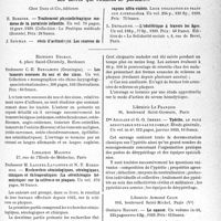 1366 - Page 1323 - Partie scientifique. L'actualité scientifique. Les Livres. Les Livres qui viennent de paraître.... L’obstétrique à travers les âges, L. Devraigne / Les tumeurs osseuses du nez et des sinus, par C.-E. Benjamins / Recherches sémiologiques, sérologiques, cliniques et thérapeutiques (La sérothérapie hémolytique) sur la sclérose en plaques, Paris / Ypérite, par Drs Anglade et G.-G. Imbert, Paris / Le cancer, Gustave Roussy, Paris