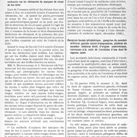 1376 - Page 1333 - Partie professionnelle. L’actualité professionnelle. La Presse et les Sociétés. La photographie à rayons infra-rouges pour la recherche sur les vêtements de marques de coups de feu tirés [(Annales de médecine légale, décembre 1938.)] / Paralysie faciale périphérique, gangrène du membre inférieur gauche suivie d’amputation, phlébite du membre inférieur droit, d’origine septicémique, survenues à la suite de l’avulsion d’une dent de sagesse saine [(Ann. de Médecine légale, décembre 1938.)]