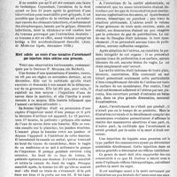 1377 - Page 1334 - Partie professionnelle. L’actualité professionnelle. La Presse et les Sociétés. Paralysie faciale périphérique, gangrène du membre inférieur gauche suivie d’amputation, phlébite du membre inférieur droit, d’origine septicémique, survenues à la suite de l’avulsion d’une dent de sagesse saine [(Ann. de Médecine légale, décembre 1938.)] / Mort subite au cours d’une tentative d’avortement par injection intra-utérine sous pression