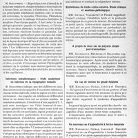 1428 - Page 1385 - Partie scientifique. L’actualité scientifique. Les Sociétés Savantes. Montpellier. Société des sciences médicales et biologiques de Montpellier et du Languedoc méditerranéen. Injections intradermiques : étude analytique en fonction de la substance injectée / Injections intradermiques : étude analytique en fonction de la topographie cutanée / Ptosis congénital. Opération. Technique chirurgicale. Résultat / Conjonctivite par cil intra-lacrymal / Epithélioma du limbe scléro-cornéen. Étude clinique et anatomie-pathologique / A propos de deux cas de polyurie simple post-traumatique / Un cas de torsion du grand épiploon / Un nouveau cas d’appendicite à forme tumorale