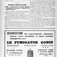 1463 - Page 1420-LXX - Correspondance. Accidents. Recouvrement d'honoraires accidents / Questions médico-militaires. Situation d’un médecin dégagé d’obligations militaires à l’égard de la défense passive