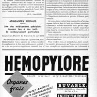 1474 - Page XIII-1431 - A travers l’officiel. Hygiène publique / Légion d’honneur / Assurances sociales. Liste des médicaments spécialisés donnant lieu à des tarifs de remboursement particuliers