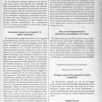 1498 - Page 1455 - Partie scientifique. L’actualité scientifique. Les Sociétés Savantes. Paris. Société de médecine de Paris, Séance du 25 février 1939. Avitaminoses et notion de "terrain " / Le domaine clinique de la vitamine P.-P (amide nicotinique) / Syndromes avitaminiques et déséquilibrés / Mono et polyvitaminothérapies alimentaires et synthétiques de l’enfant / Société des Chirurgiens de Paris, Séance du 17 février 1939. Névralgie cranio-fronto-temporale d’origine sympathique / Tumeur du sein