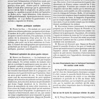 1499 - Page 1456 - Partie scientifique. L’actualité scientifique. Les Sociétés Savantes. Paris. Société des Chirurgiens de Paris, Séance du 17 février 1939. Un cas complexe de chirurgie gastrique / Ulcères gastriques multiples / Traitement opératoire des ptôses gastro-coliques / La coxo-fémoroplastie dans le traitement fonctionnel des morbus coxae senilis / Sur un cas de kyste du ménisque externe du genou