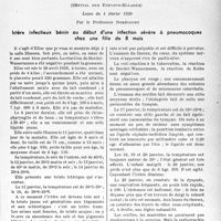 1602 - Page 1559 - Partie scientifique. Clinique médicale des enfants, (Hôpital des enfants-malades), Leçon du 4 février 1939 par le Professeur Nobécourt. Ictère infectieux bénin au début d’une infection sévère à pneumocoques chez une fille de 8 mois