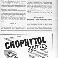 1648 - Page LXIII-1605 - A travers l’officiel. Admission en 1939 de médecins et de pharmaciens de réserve en stage ou en situation d’activité / Sulfamidothérapie Contribution à l’étude de son mode d’action