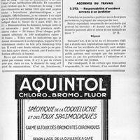1654 - Page LXIX-1611 - Correspondance. Application des tarifs d’honoraires. b) Assurances sociales. Paiement du donneur de sang / Accidents du travail. Responsabilité d’accident survenu à un jardinier