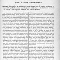 1848 - Page 1797 - Propos du jour. Échos de notre correspondance. Nécessité d'intensifier le recrutement des syndicats dans la région Parisienne et l'entraide syndicale surtout pour les jeunes médecins. — Un traitement onéreux du cancer. — La singulière publicité d’un cabinet dentaire [J. Noir]