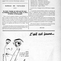 1936 - Page XXXIX-1885 - A travers l’officiel. Conseil municipal de Paris / Bureau de voyages. Un beau voyage en auto-car de luxe : La Belgique, Exposition de Liège, le Rhin, la Suisse, la Bourgogne