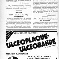 1941 - Page 1890-XLIV - Correspondance. Application des tarifs d’honoraires. b) Assurances sociales. 1° Frais de déplacement en cas d’accouchement ; 2° Envol des récépissés avec les feuilles de maladie / Fiscalité. L’abattement de 10% sur les patentes / Amortissement du prix d’achat des automobiles