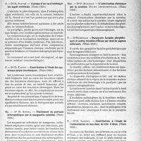 2032 - Page 1981 - Partie scientifique. L’actualité scientifique. Les Thèses. A propos d’un cas d’ostéomyélite aiguë vertébrale, par Dr Ch. Stavré, (Thèse 1939.) / Contribution à l’étude des syndromes neuro-leucémiques, par Dr Ch. Zanot, (Thèse 1939.) / Traitement du psorlasis arthropathique par le manganèse colloïdal, par Dr H. Attiel, (Thèse 1939.) / L’intoxication chronique par la nicotine. Étude expérimentale, par Dr P. Bonifaci, (Thèse 1939.) / Paralysies faciales périphériques et autres troubles réflexes par défit de sagesse inférieure, par Dr Seimbille, (Thèse 1939.) / Contribution à l’étude de l’alimentation en eau dans la ville d’Orafi, par Dr H. Laredo, (Thèse 1939.)