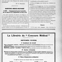 2050 - Page XLV-1999 - Correspondance. Application des tarifs d'honoraires. Accidents du travail. Injections intra-veineuses / Questions médico-militaires. Engagement pour la durée de la guerre ou réquisition à titre civil