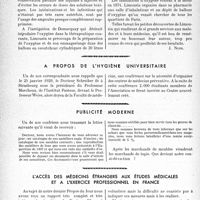 2063 - Page 2012 - Propos du jour. Les découvertes les plus modestes ne sont pas les moins utiles [J. Noir] / A propos de l’hygiène universitaire / Publicité moderne / L’accès des médecins étrangers aux études médicales et à l’exercice professionnel en France