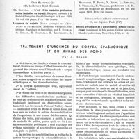 2153 - Page 2102 - Partie scientifique. L’actualité scientifique. Les Livres. Les livres qui viennent de paraître… / Traitement d'urgence du coryza spasmodique et du rhume des foins, par A. Simon