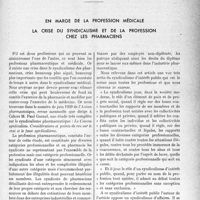 2224 - Page 2173 - Propos du jour. En marge de la profession médicale. La crise du syndicalisme et de la profession chez les pharmaciens [J. Noir]