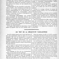 2233 - Page 2182 - Partie scientifique. Travaux originaux. Étiologie et traitement des vertiges, par Guy-Arnaud / Un test de la réflectivité vaso-motrice