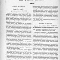 2237 - Page 2186 - Partie scientifique. L’actualité scientifique. Les Sociétés Savantes. Paris. Académie de médecine. La question du pain, (20-6-1939) / Académie de chirurgie. Infarctus utéro-ovarien et nécrose d’un fibrome par injection intra-utérine de permanganate de potasse, (29-3-1939)