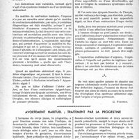 2277 - Page 2226 - Partie scientifique. Travaux originaux. La clinique au goût du jour. Quand un syndrome abdominal aigu masque une affection thoracique, d’après les Docteurs R. Couvelaire et Y. Adle. Pour éviter une erreur de diagnostic: / Avortement habituel ; traitement par la progestine [P. Lacroix]