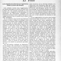2278 - Page 2227 - Partie scientifique. L'actualité scientifique. La Presse. Le séro-diagnostic de la tuberculose par l’agglutination pendant la période anté-allergique [(La Médecine. mai 1939.)]
