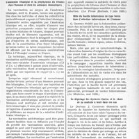 2320 - Page 2269 - Partie scientifique. L’actualité scientifique. La Presse. L’anatoxine tétanique et la prophylaxie du tétanos chez l’homme et chez les animaux domestiques [(La Presse Médicale, 3 juin 1939.)] / Rôle du bacille tuberculeux de type bovin dans l’infection tuberculeuse de l’homme [(La Médecine, mai 1939.)] / Le dépistage des dystocies-limites et le choix de la conduite à tenir dans ces cas [(Journal des praticiens, 20 mai 1939.)]