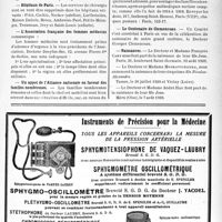 2346 - Page IX-2295 - Dernières nouvelles. Académie de chirurgie / Hôpitaux de Paris / l’association français des femmes médecins / Un appel de l’Alliance nationale en faveur des familles nombreuses / Le Centenaire de Clemenceau / Naissances