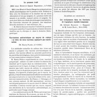 2391 - Page 2338 - Partie scientifique. L’actualité scientifique. Les Sociétés Savantes. Paris. Académie de médecine. Le poumon isolé, (4-7-1939) / Vaccination antivariolique au moyen de culture « in vitro » de virus vaccinal, appliquée par scarification, (4-7-1939.) / Académie de chirurgie. Les ecchymoses dans les fractures de l’apophyse styloïde temporale, (26-4-1939)