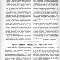 2421 - Page 2366 - Partie scientifique. Travaux originaux. La cuti-réaction tuberculinique conserve toute sa valeur. Réponse à l'article du Docteur D. Hervouet [Dr Georges Schreiber] / Névrite optique rétro-bulbaire post-traumatique