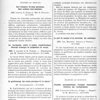 2423 - Page 2368 - Partie scientifique. L’actualité scientifique. Les Sociétés Savantes. Paris. Académie de médecine. Sur l’existence de corps spécifiques dans certaines eaux minérales, (11-7-1939) / La vaccination contre le typhus exanthématique. Nouvelle technique de préparation de vaccin, (11-7-1939) / Le goudronnage des routes provoque-t-il le cancer ?, (11-7-1939) / Le port du masque et la correction des amétropies, (11-7-1939) / Académie de chirurgie. Troubles physiopathiques d’origine traumatique. Guérison par l’acétylcholine, (26-4-1939)