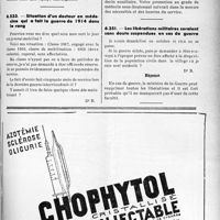 2464 - Page XXXIII-2409 - Correspondance. Questions médico-militaires. Situation d’un médecin réformé qui désire contracter un engagement pour la durée de la guerre / Situation d’un Docteur en médecine qui a fait la guerre de 1914 dans le rang / Les libérations militaires seraient sans doute suspendues en cas de guerre
