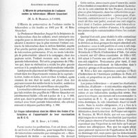 2487 - Page 2432 - Partie scientifique. L’actualité scientifique. Les Sociétés Savantes. Paris. Académie de Médecine. L’oeuvre de préservation de l’enfance contre la tuberculose (oeuvre Grancher), (4-7-1939) / Le risque tuberculeux chez les élèves des écoles d’infirmières et l’opportunité de leur vaccination au B.C. G, (4-7-1939)