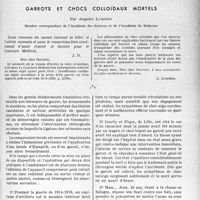 2562 - Page 2499 - Partie scientifique. Travaux originaux. Garrots et chocs colloïdaux mortels, par Auguste Lumière