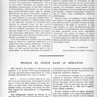 2637 - Page 2570 - Partie scientifique. Travaux originaux. Artérite oblitérante de la jambe droite : mort par infarctus mésentérique [Pierre Labignette]. L’excision des plaies de guerre, d’après le Professeur agrégé G. Roux. C’est une opération de chirurgie aseptique, en plusieurs temps / Épingle de sûreté dans le médiastin