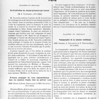 2639 - Page 2572 - Partie scientifique. L'actualité scientifique. Les Sociétés Savantes. Paris. Académie de médecine. La désinfection du champ opératoire par l’alcool, (18-7-1939) / Présence prolongée du virus poliomyélitique dans les matières fécales chez un porteur sain, (18-7-1939) / Académie de chirurgie. Tomographie de la colonne vertébrale, 10-5-1939