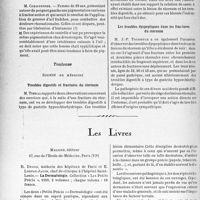 2641 - Page 2574 - Partie scientifique. L'actualité scientifique. Les Sociétés Savantes. Lille. Société médicale et anatomie-clinique. Intolérance cutanée à l’ail / Toulouse. Société de médecine. Troubles digestifs et fractures du sternum / Les troubles dyspeptiques dans les fractures du sternum / Les Livres. La Dermatologie, par R. Degos et E. Lortat-Jacob, Maloine, éditeur, Paris (VIe)