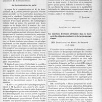 2676 - Page 2605 - Partie scientifique. L’actualité scientifique. Les Sociétés Savantes. Paris. Académie de chirurgie, Séance du 8 novembre 1939. Les injections intra-artérielles dans le traitement des fractures ouvertes / Sur la cicatrisation des plaies / Commotion et fractures du crâne / Académie de médecine. Les injections d’atropine-adrénaline dans le traitement du collapsus circulatoire et de la syncope cardiaque, (27-7-1939)