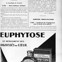 2800 - Page XLV-2719 - Correspondance. Application des tarifs d'honoraires. a) Soins aux Pensionnés de guerre. " Autorisation préalable " ou "avis à donner" / b) Accidents du Travail. Actes médicaux multiples / Questions médico-militaires. Conditions de l’engagement pour la durée de la guerre