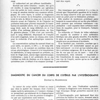 2819 - Page 2736 - Partie scientifique. Travaux originaux. Considérations pratiques sur les transfusions sanguines, par E. Lemaire. III, Quelques problèmes que pose le sang conservé / diagnostic du cancer du corps de l’utérus par l’hystérographie, Docteur G. Hazebrouck