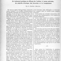 2821 - Page 2738 - Partie scientifique. L’actualité scientifique. Thérapeutique. Un traitement pratique et efficace de l’asthme à toutes périodes, du catarrhe chronique des bronches et le l’emphysème, par le Docteur Hélouin
