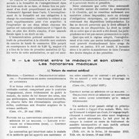 2990 - Page 5 - Honoraires et contrats médicaux. I. — Présentation à la clientèle. C) Les présentations à la clientèle au point e vue fiscal. 1° Impôt sur le revenu / 2° Enregistrement / II. — Le contrat entre le médecin et son client. Les honoraires médicaux. A) Nature du contrat médical / B) Preuve du contrat