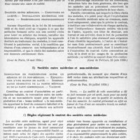 3008 - Page 21 - Honoraires et contrats médicaux. IV. — Les sociétés médicales. A) Validité juridique des sociétés entre médecins / B) Sociétés entre médecins et non-médecins / C) Règles régissant le contrat des sociétés entre médecins
