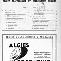 3034 - Page 1 - Supplément mensuel. Documentation professionnelle permanente du médecin praticien. Secret professionnel et déclarations légales / Sommaire